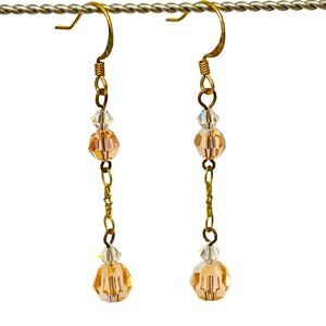 Vintage-Style Crystal Bead Drop Earrings – Gold & Light Pink